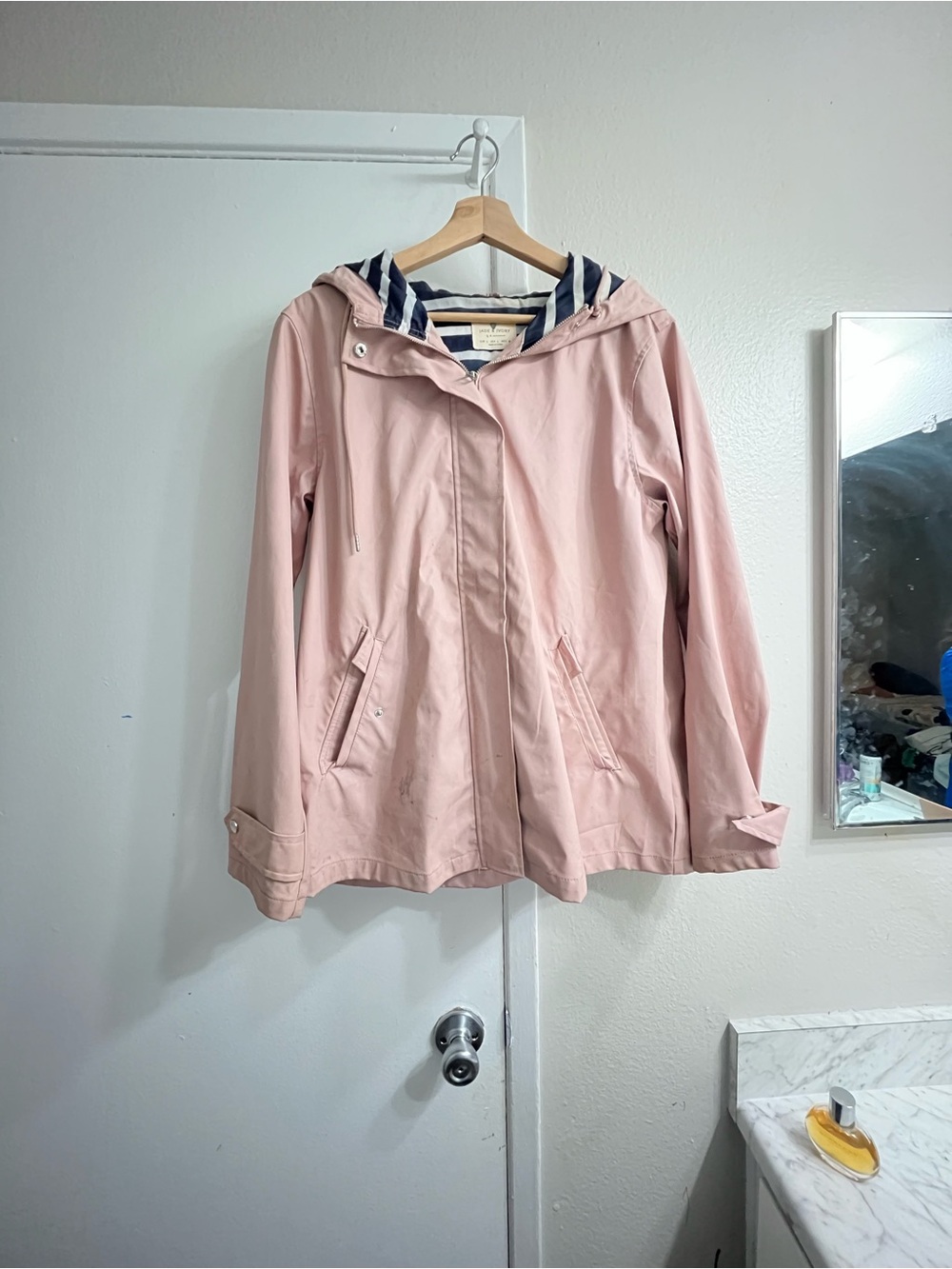 Women's Light Pink Hooded Rain Jacket